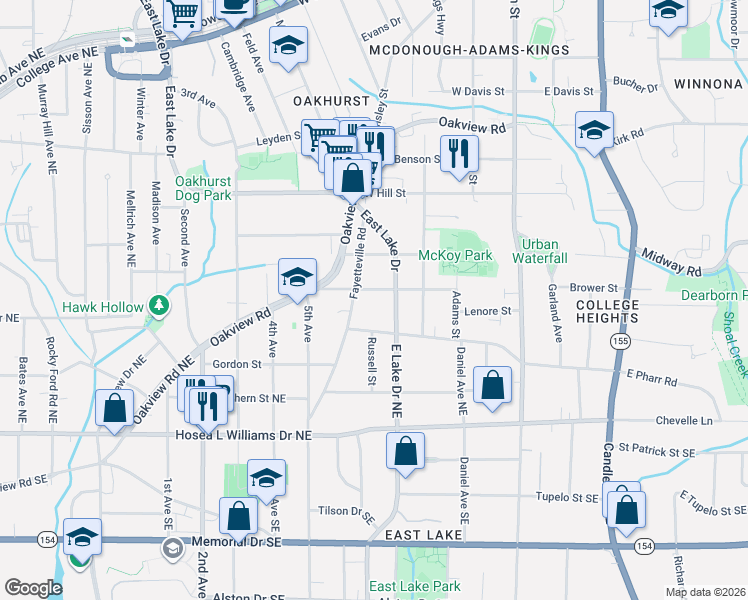 map of restaurants, bars, coffee shops, grocery stores, and more near 244 Spring Street in Decatur