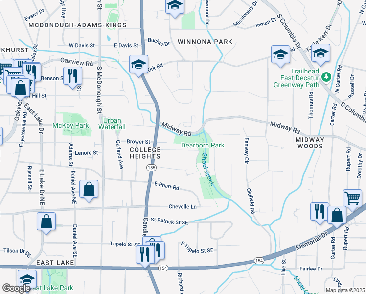 map of restaurants, bars, coffee shops, grocery stores, and more near 152 Park Drive in Decatur