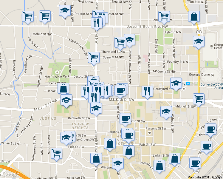 map of restaurants, bars, coffee shops, grocery stores, and more near Liberty Commons Drive in Atlanta