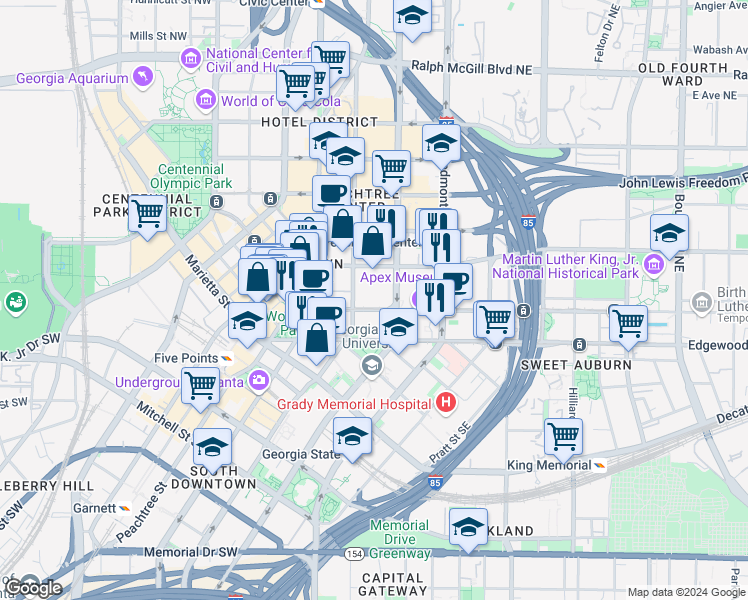 map of restaurants, bars, coffee shops, grocery stores, and more near 51 Ivy Gates Northeast in Atlanta