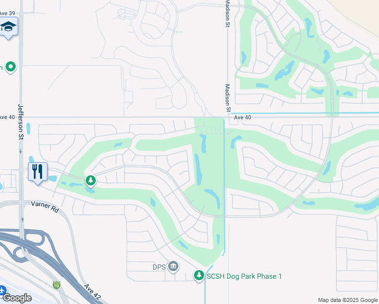 map of restaurants, bars, coffee shops, grocery stores, and more near 40360 Calle Santa Monica in Indio