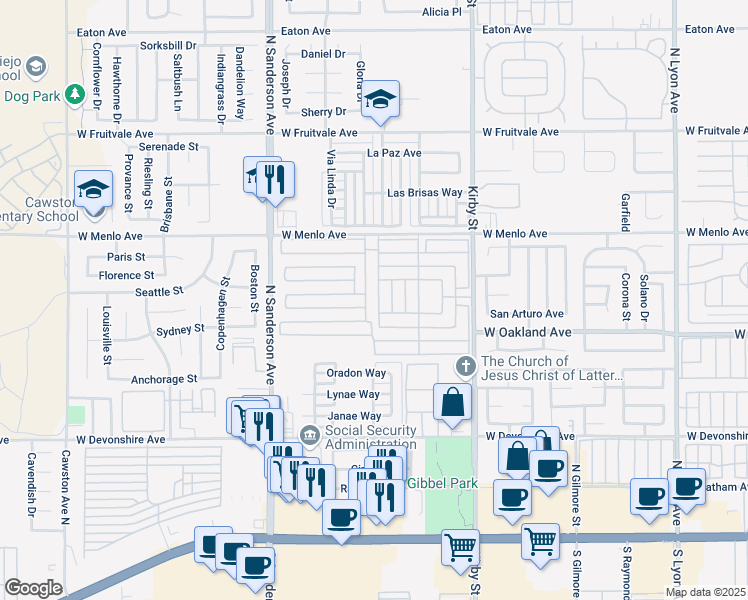 map of restaurants, bars, coffee shops, grocery stores, and more near 601 North Kirby Street in Hemet