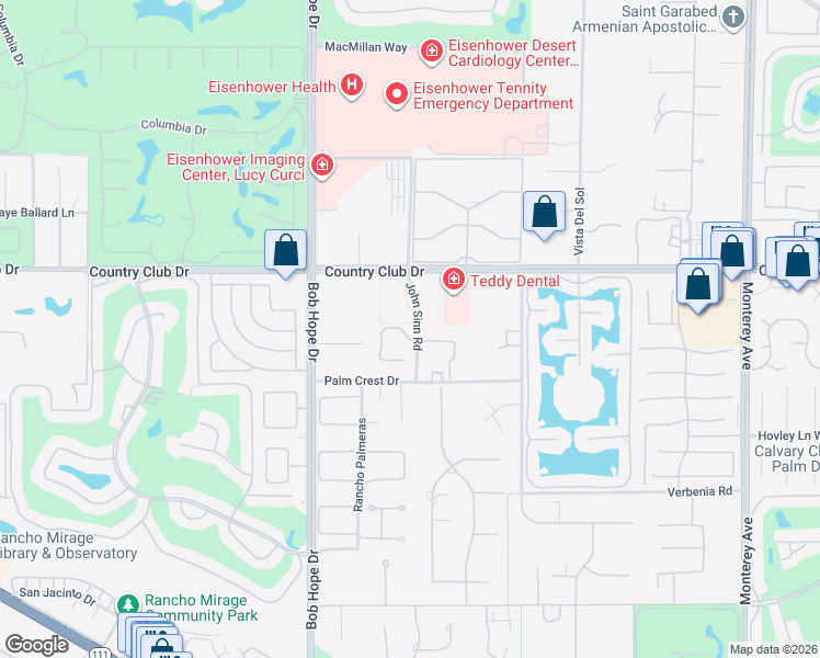 map of restaurants, bars, coffee shops, grocery stores, and more near 2 Dominion Court in Rancho Mirage
