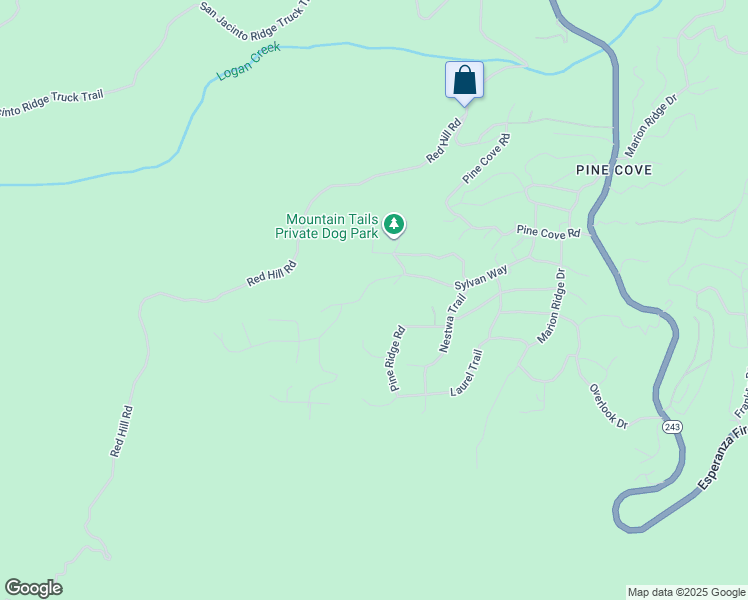 map of restaurants, bars, coffee shops, grocery stores, and more near 52341 Sylvan Way in Idyllwild-Pine Cove