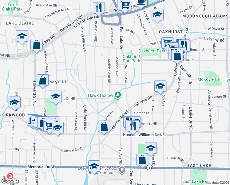 map of restaurants, bars, coffee shops, grocery stores, and more near 327 Madison Avenue in Decatur