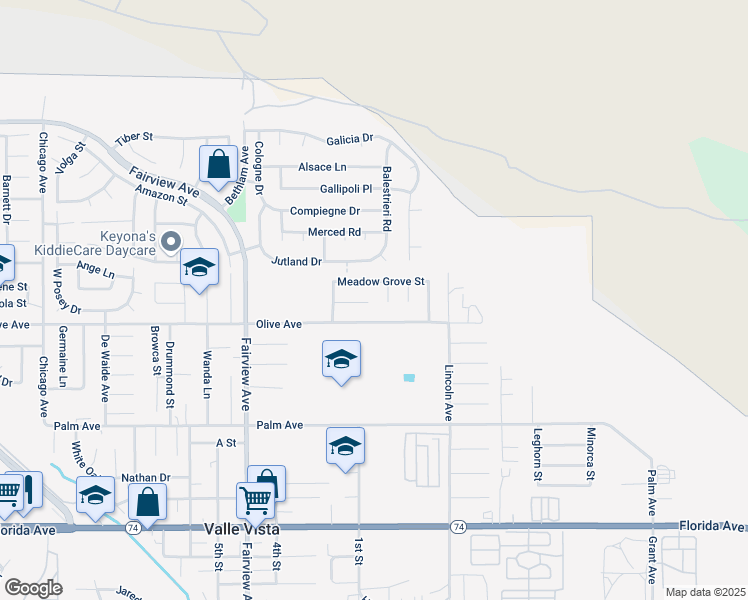 map of restaurants, bars, coffee shops, grocery stores, and more near 44314 Espirit Circle in Hemet