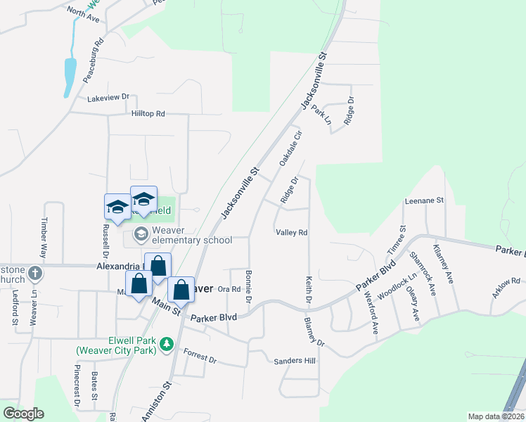 map of restaurants, bars, coffee shops, grocery stores, and more near 908 Bonnie Drive in Weaver
