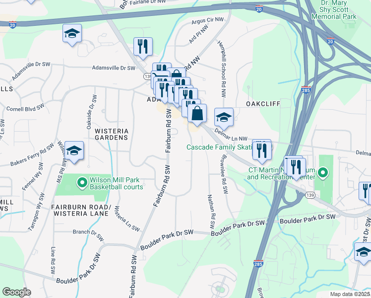 map of restaurants, bars, coffee shops, grocery stores, and more near 81 Howell Drive Southwest in Atlanta