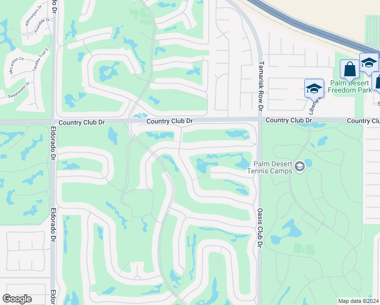 map of restaurants, bars, coffee shops, grocery stores, and more near 673 Red Arrow Trail in Palm Desert