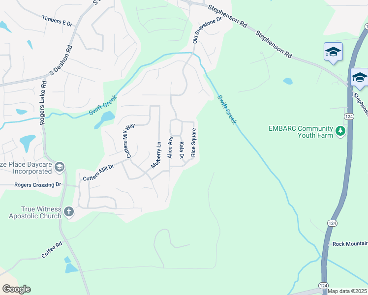 map of restaurants, bars, coffee shops, grocery stores, and more near 1378 Kala Drive in Lithonia