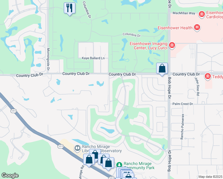 map of restaurants, bars, coffee shops, grocery stores, and more near 17 Haig Drive in Rancho Mirage