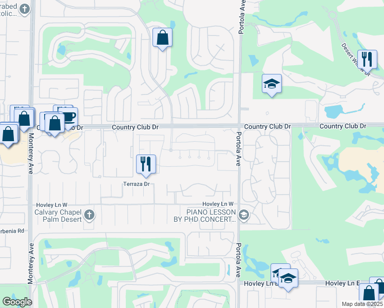 map of restaurants, bars, coffee shops, grocery stores, and more near 202 Piazza Di Sotto in Palm Desert