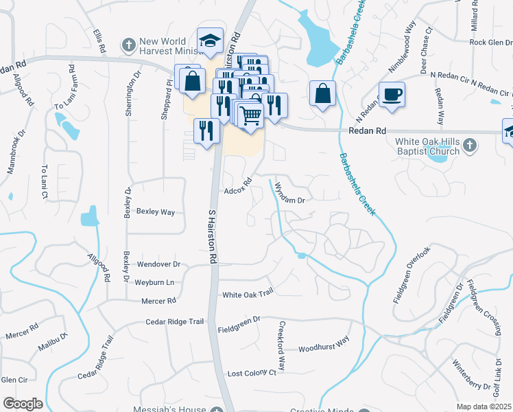 map of restaurants, bars, coffee shops, grocery stores, and more near 1248 Adcox Road in Stone Mountain