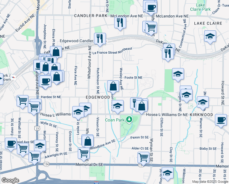map of restaurants, bars, coffee shops, grocery stores, and more near 90 Mayson Avenue Northeast in Atlanta