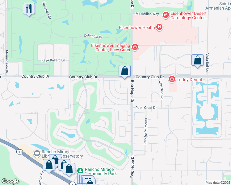 map of restaurants, bars, coffee shops, grocery stores, and more near 97 Esplanade Street in Rancho Mirage