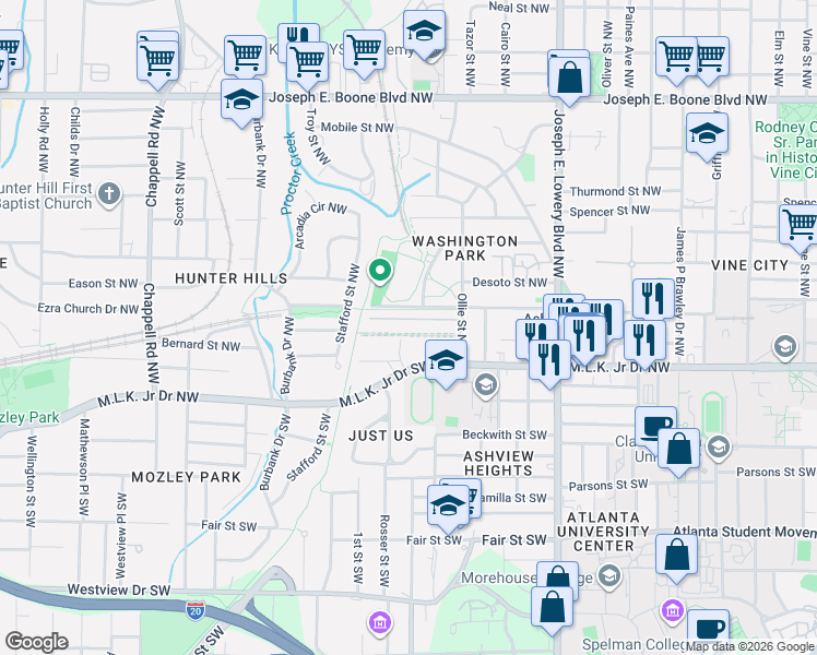 map of restaurants, bars, coffee shops, grocery stores, and more near 1073 Harwell Street Northwest in Atlanta