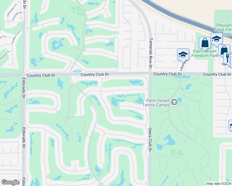 map of restaurants, bars, coffee shops, grocery stores, and more near 673 Red Arrow Trail in Palm Desert