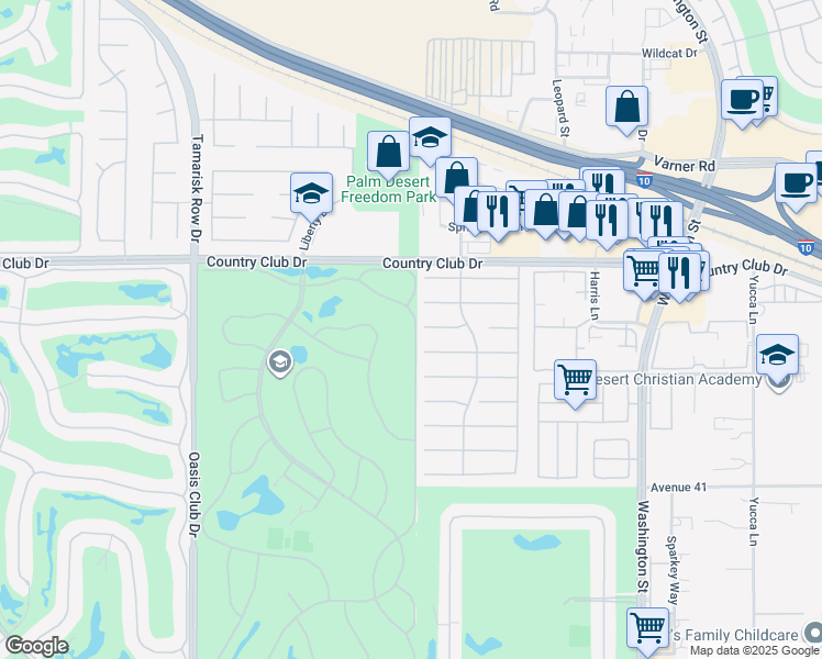 map of restaurants, bars, coffee shops, grocery stores, and more near 40307 Preston Trail in Palm Desert
