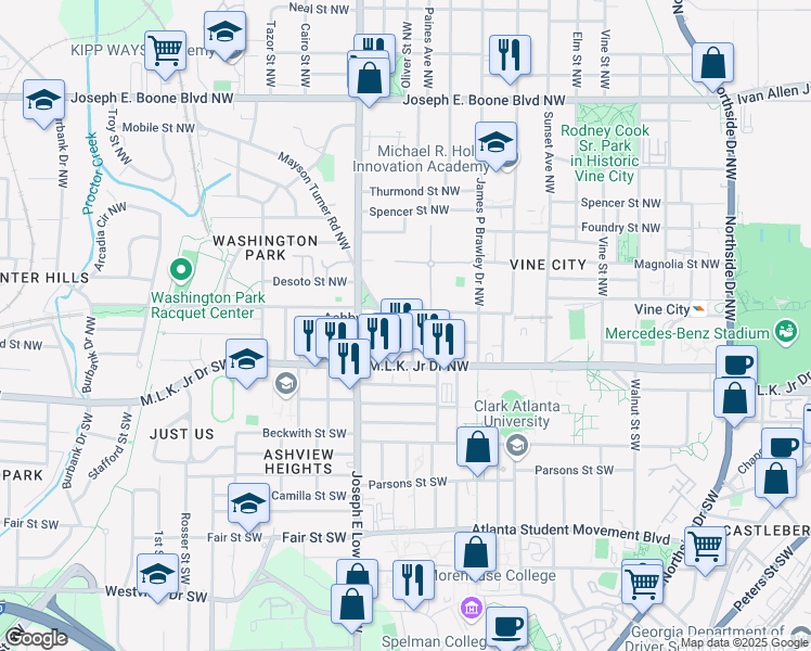 map of restaurants, bars, coffee shops, grocery stores, and more near 751 Liberty Commons Drive Northwest in Atlanta