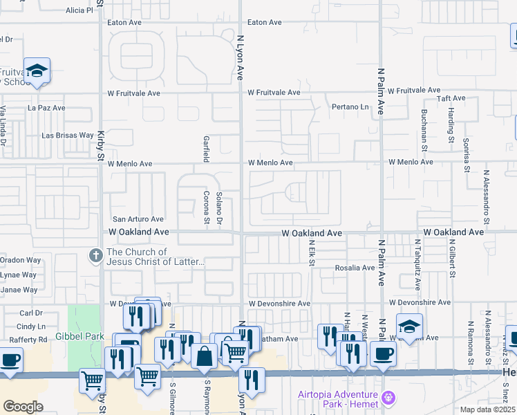 map of restaurants, bars, coffee shops, grocery stores, and more near 563 La Cresta Drive in Hemet