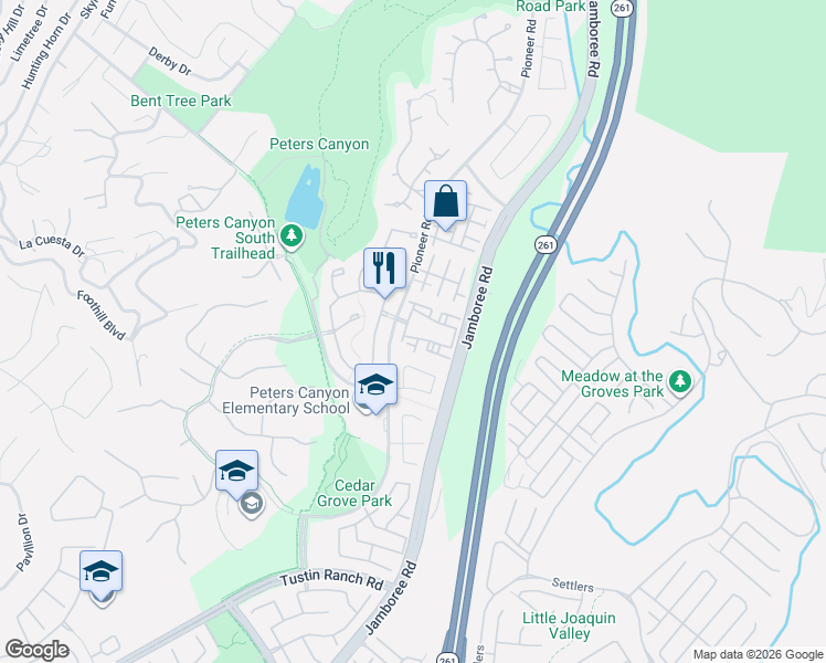 map of restaurants, bars, coffee shops, grocery stores, and more near 2635 Dunstan Drive in Tustin