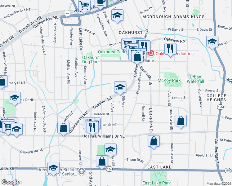 map of restaurants, bars, coffee shops, grocery stores, and more near 1335 Oakview Road in Decatur