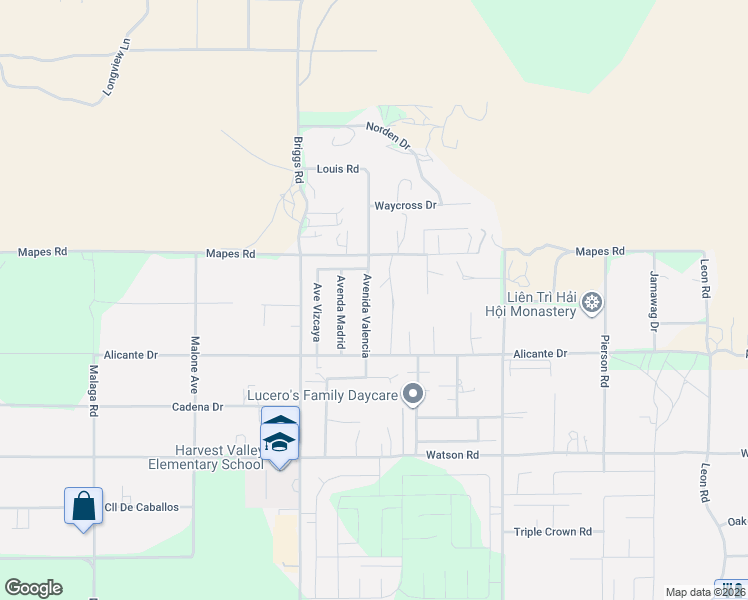 map of restaurants, bars, coffee shops, grocery stores, and more near 25114 Avenida Valencia in Homeland
