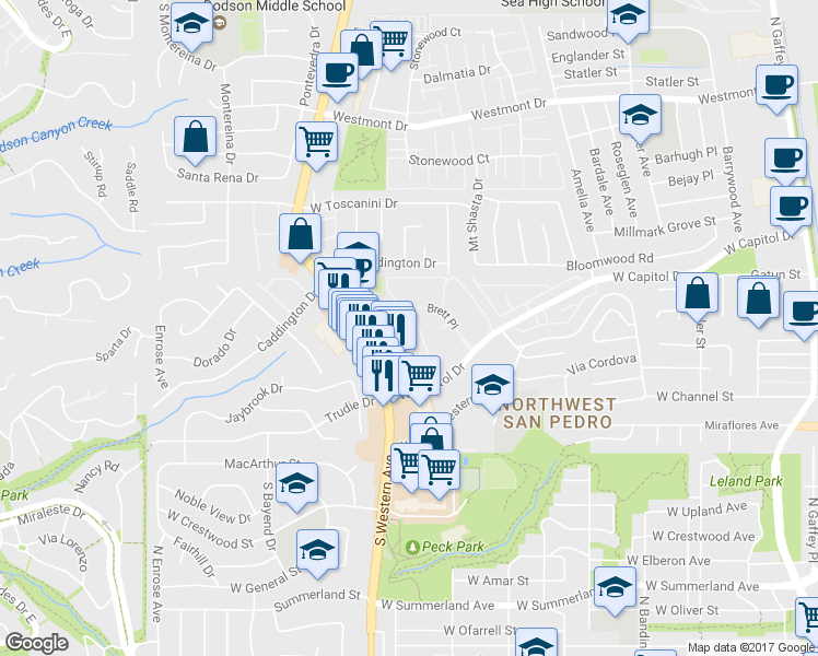 map of restaurants, bars, coffee shops, grocery stores, and more near 1441 Brett Place in Los Angeles