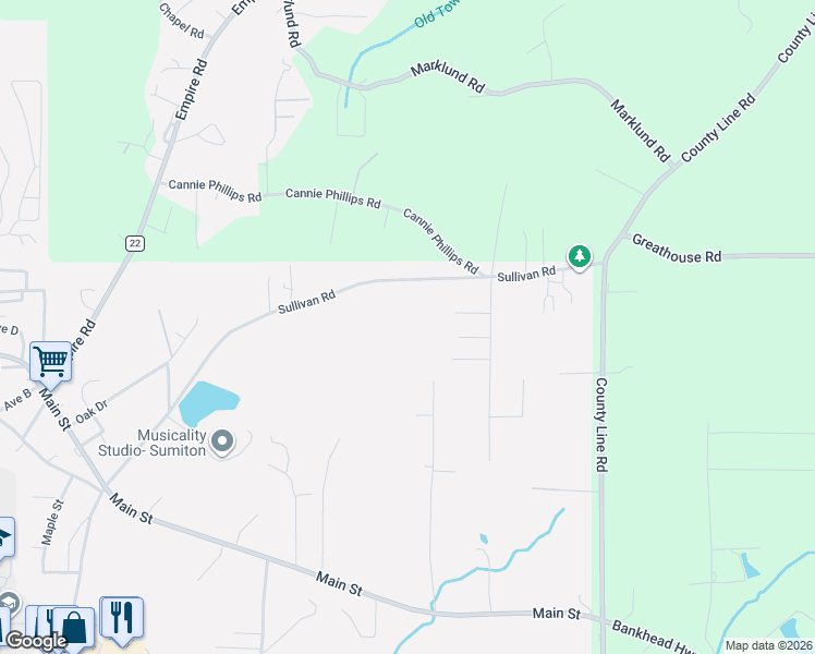 map of restaurants, bars, coffee shops, grocery stores, and more near 60 Judy Circle in Sumiton
