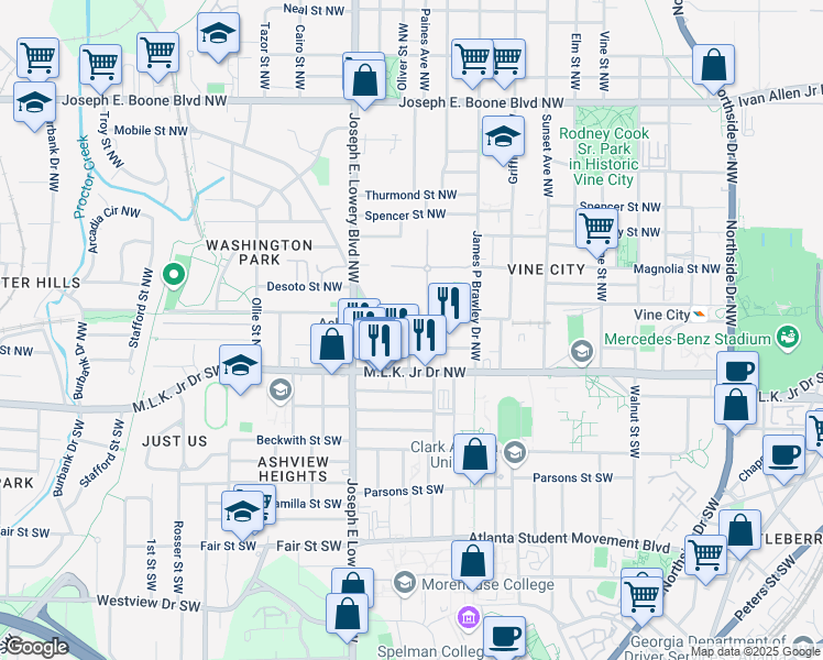 map of restaurants, bars, coffee shops, grocery stores, and more near 761 Liberty Commons Drive Northwest in Atlanta