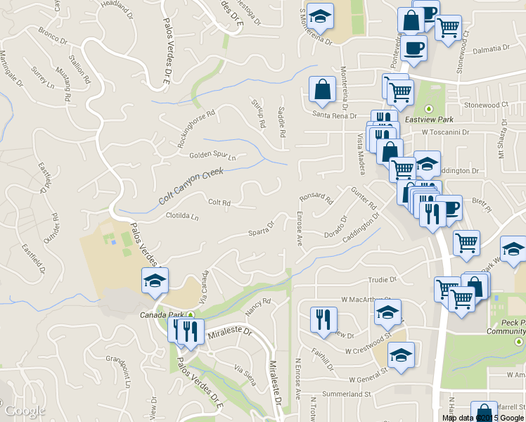 map of restaurants, bars, coffee shops, grocery stores, and more near 2560 Colt Rd in Rancho Palos Verdes
