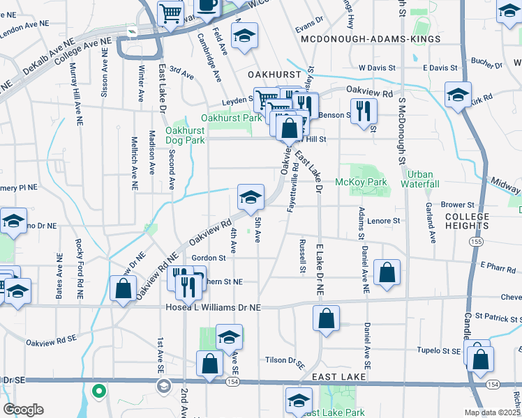 map of restaurants, bars, coffee shops, grocery stores, and more near 102 5th Avenue in Decatur