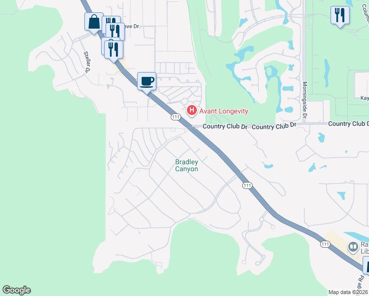 map of restaurants, bars, coffee shops, grocery stores, and more near 70446 Boothill Road in Rancho Mirage