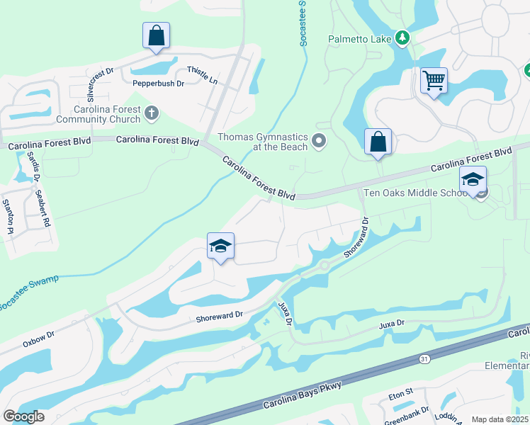 map of restaurants, bars, coffee shops, grocery stores, and more near 155 Westhaven Drive in Myrtle Beach