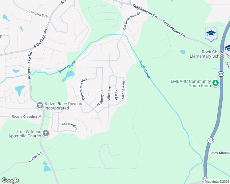map of restaurants, bars, coffee shops, grocery stores, and more near 1371 Kala Drive in Lithonia