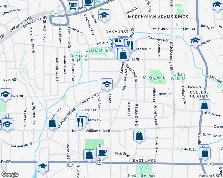 map of restaurants, bars, coffee shops, grocery stores, and more near 102 5th Avenue in Decatur