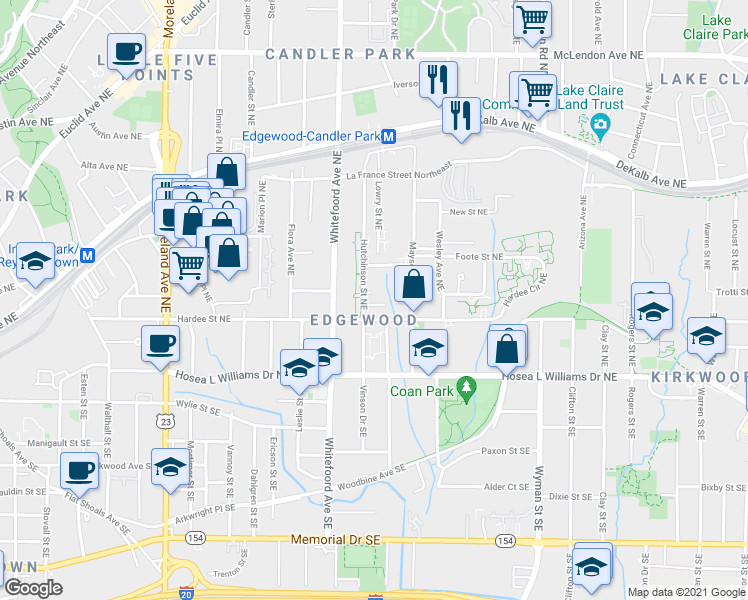 map of restaurants, bars, coffee shops, grocery stores, and more near in Atlanta