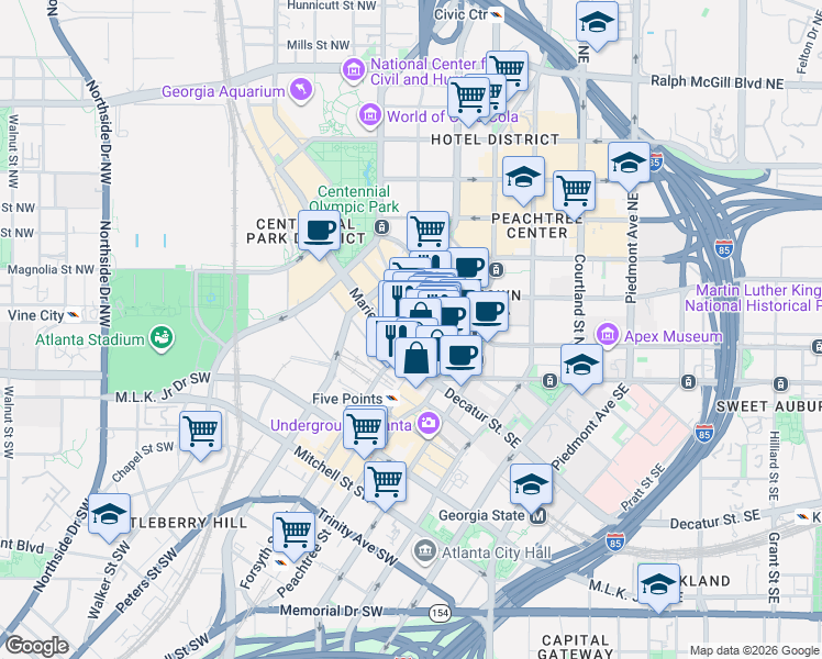 map of restaurants, bars, coffee shops, grocery stores, and more near 58 Walton Street Northwest in Atlanta