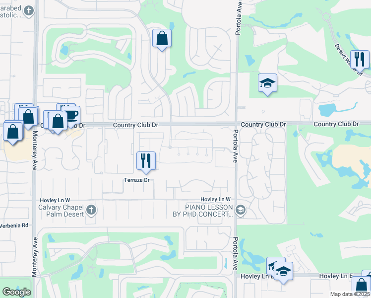 map of restaurants, bars, coffee shops, grocery stores, and more near 210 Piazza Di Sotto in Palm Desert