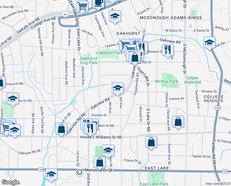 map of restaurants, bars, coffee shops, grocery stores, and more near 1335 Oakview Road in Decatur