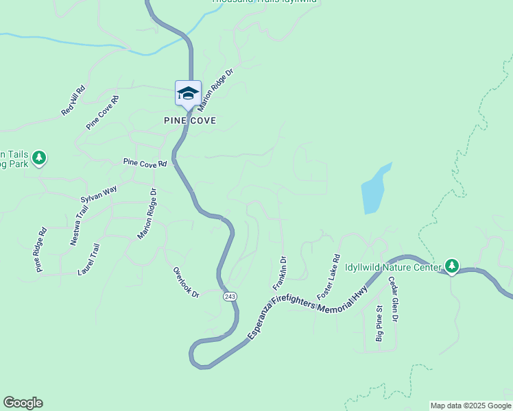 map of restaurants, bars, coffee shops, grocery stores, and more near 25181 Gail Drive in Idyllwild-Pine Cove