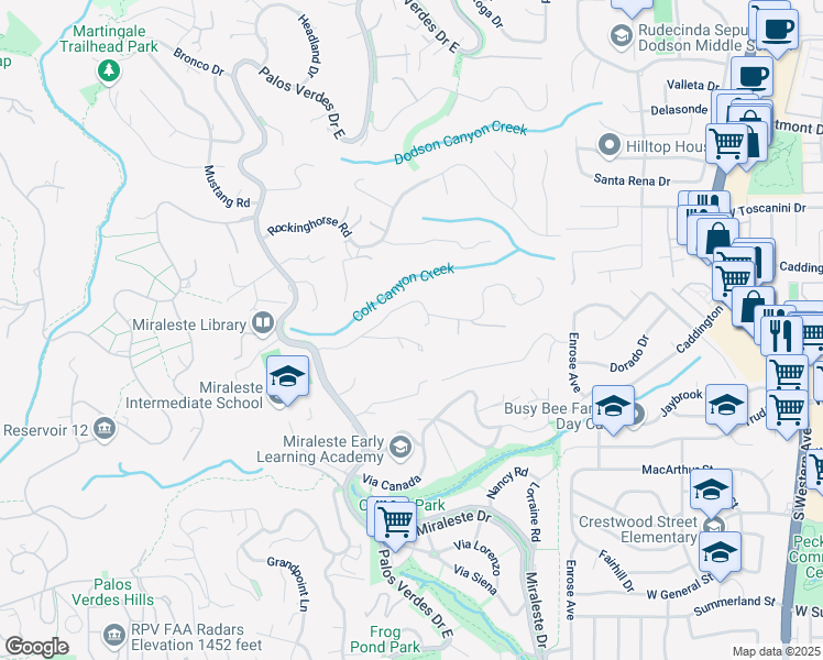 map of restaurants, bars, coffee shops, grocery stores, and more near 2662 Colt Road in Rancho Palos Verdes