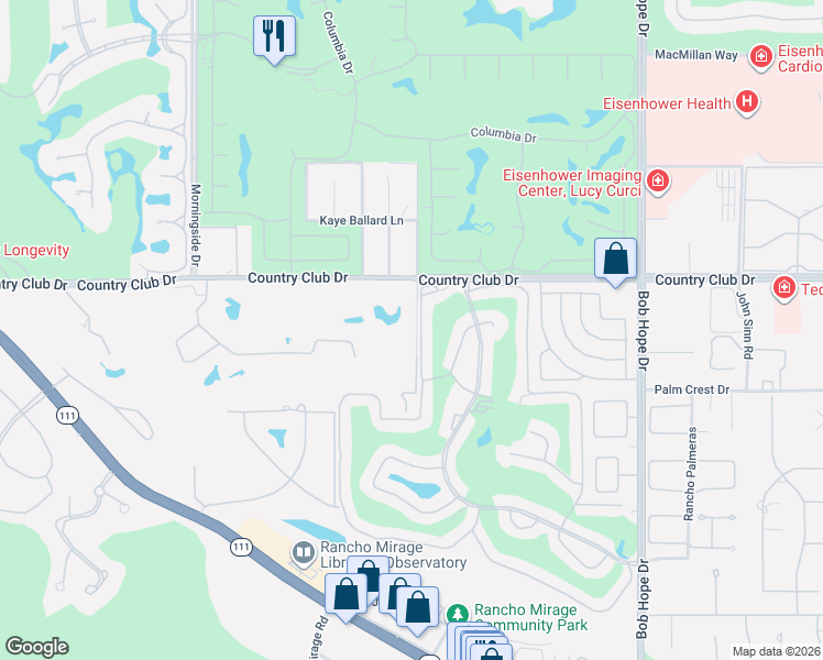 map of restaurants, bars, coffee shops, grocery stores, and more near 40225 Sand Dune Road in Rancho Mirage