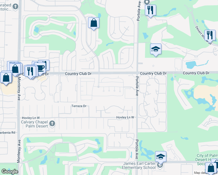 map of restaurants, bars, coffee shops, grocery stores, and more near 210 Piazza Di Sotto in Palm Desert