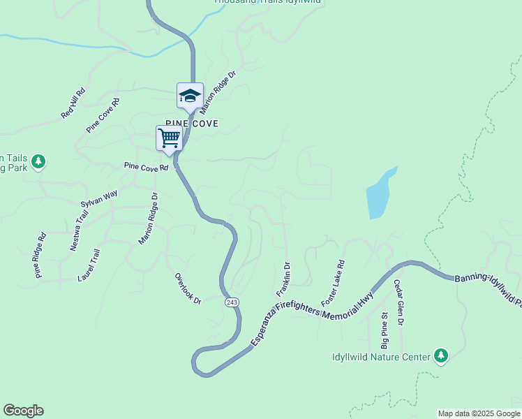 map of restaurants, bars, coffee shops, grocery stores, and more near 25181 Gail Drive in Idyllwild-Pine Cove
