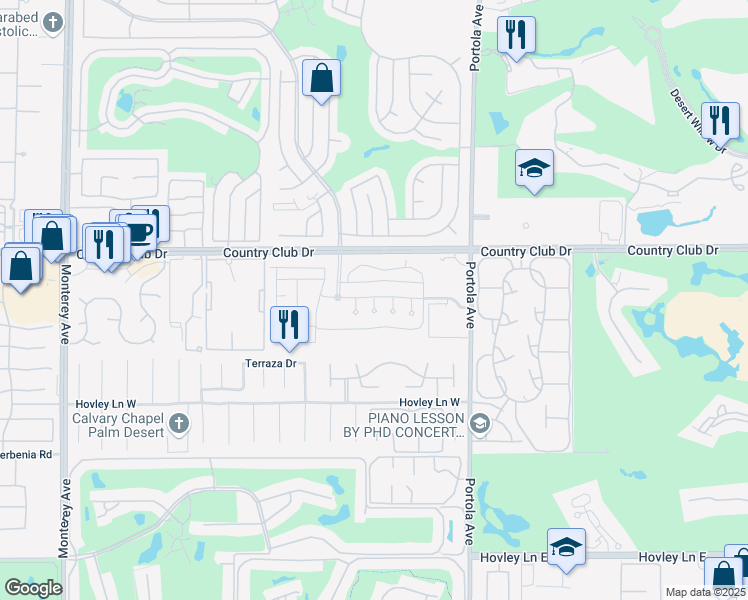 map of restaurants, bars, coffee shops, grocery stores, and more near 1612 Via San Martino in Palm Desert