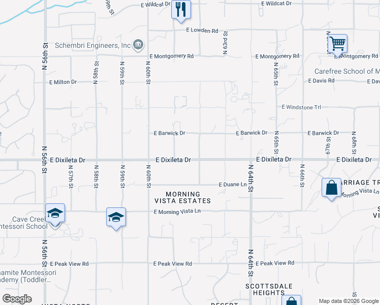 map of restaurants, bars, coffee shops, grocery stores, and more near 6146 East Dixileta Drive in Cave Creek