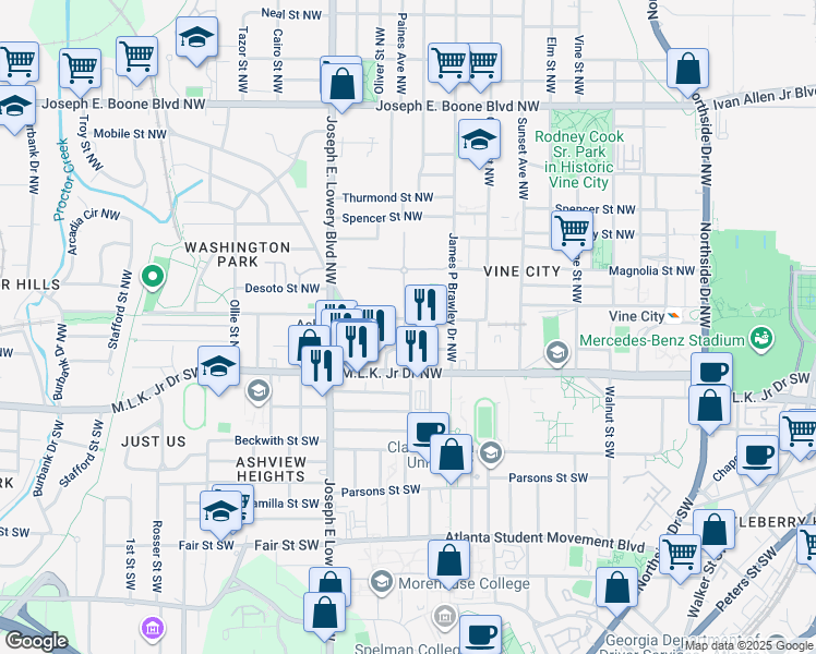 map of restaurants, bars, coffee shops, grocery stores, and more near 806 Liberty Commons Drive in Atlanta