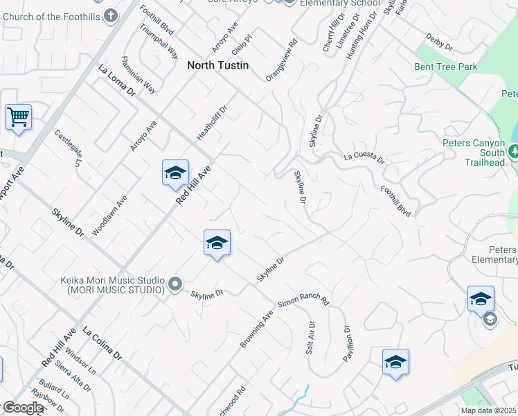 map of restaurants, bars, coffee shops, grocery stores, and more near 1712 La Loma Drive in Santa Ana