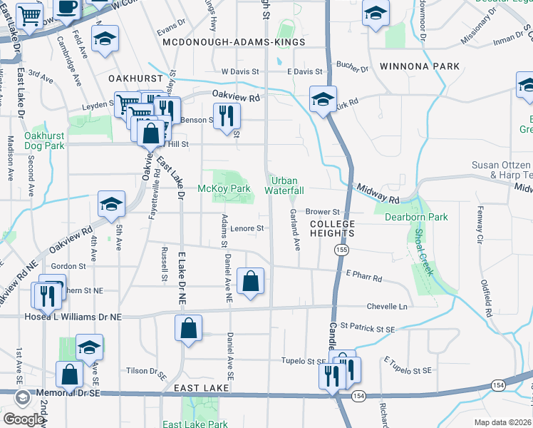 map of restaurants, bars, coffee shops, grocery stores, and more near 5 Oakhurst Common Drive in Decatur